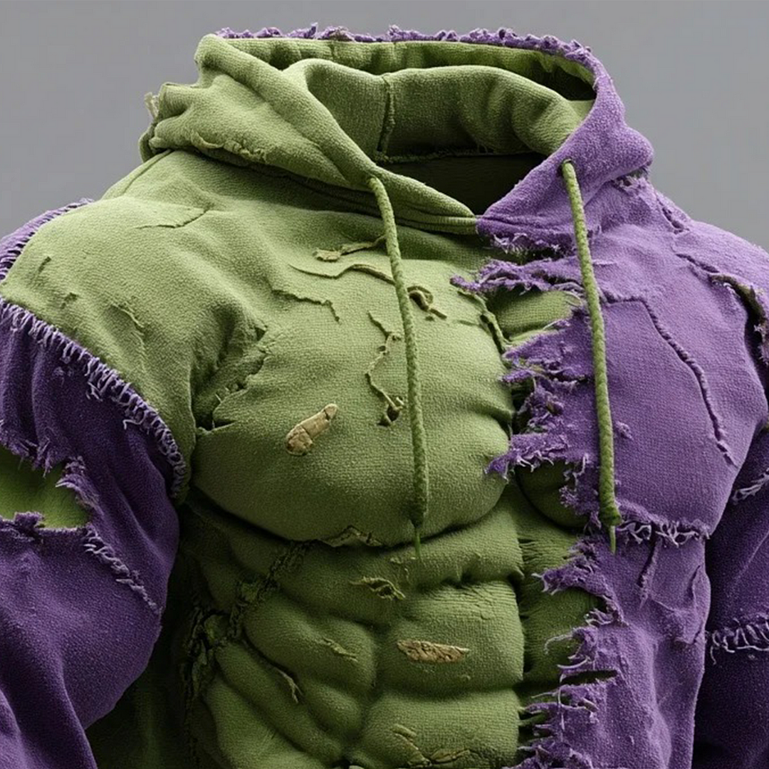 3D Print Christmas Ugly Sweater Men's Green Muscle Line Stitching Distressed Hoodie-inspireuse