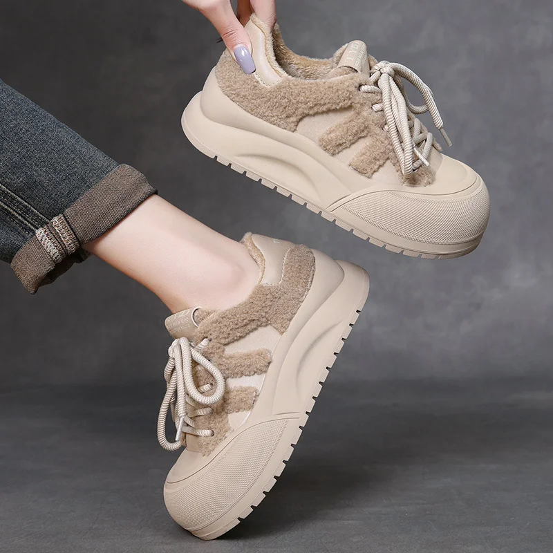 Yyvonne Cotton Shoes Women 2025 Winter New Thick Soles Increase Plus Velvet Warm Hair Shoes Big Head Casual Shoes