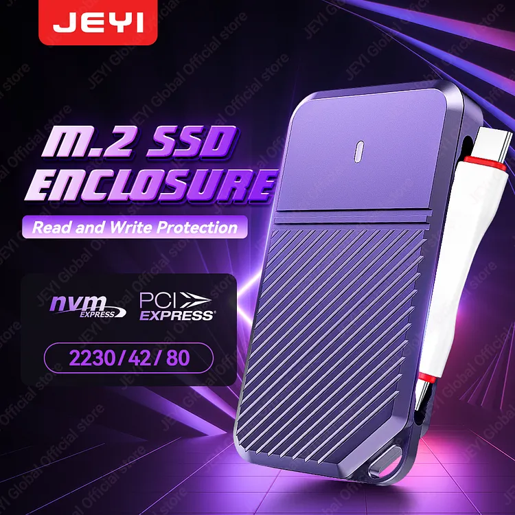 JEYI Gyro-Sensor Write Protection M.2 NVMe Enclosure,10Gbps USB-C