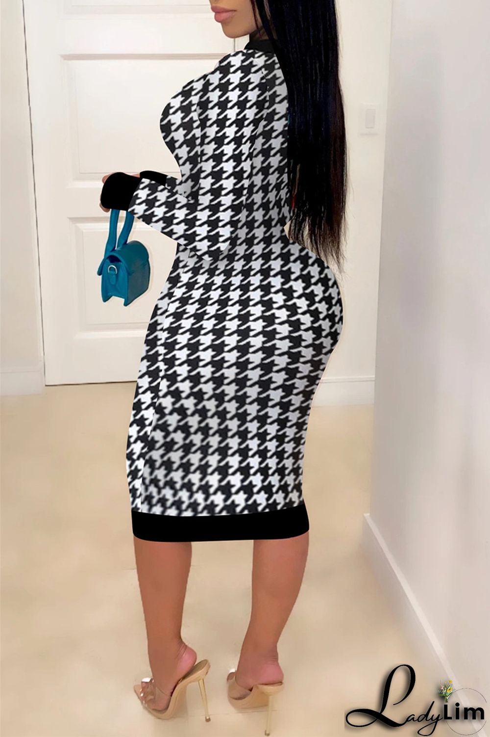 Colour Fashion Casual Print Patchwork Backless O Neck Long Sleeve Plus Size Dresses