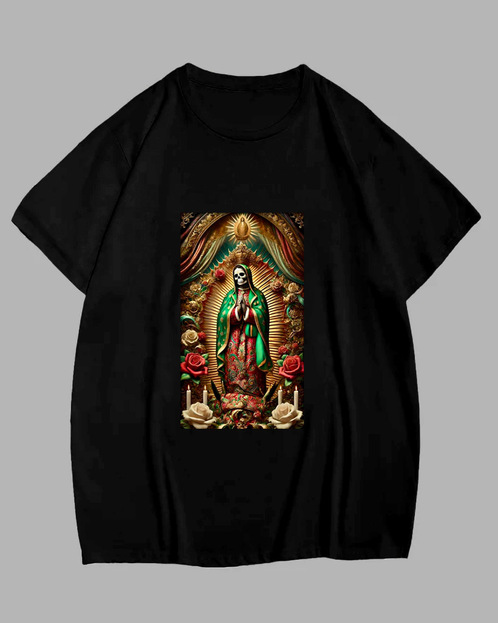 Big and Tall Men's Skull Virgin of Guadalupe Print Short Sleeve T-Shirt