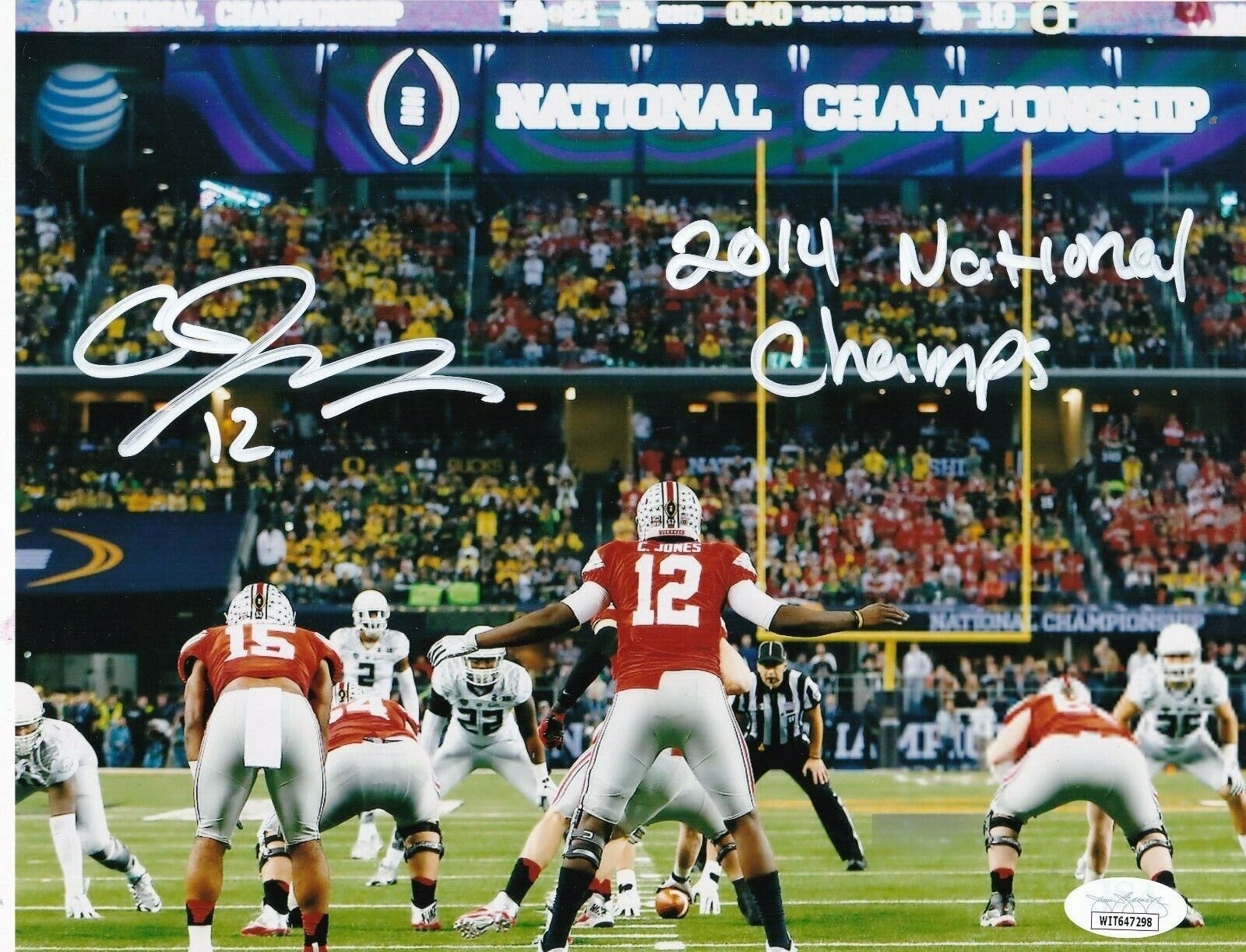 CARDALE JONES OHIO STATE BUCKEYES 2014 NATIONAL CHAMPS JSA ACTION SIGNED 8x10