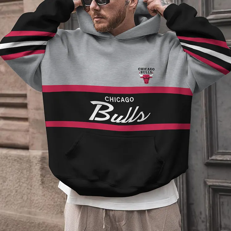 Chicago Bulls Printed Hooded Pocket Pullover Hoodie