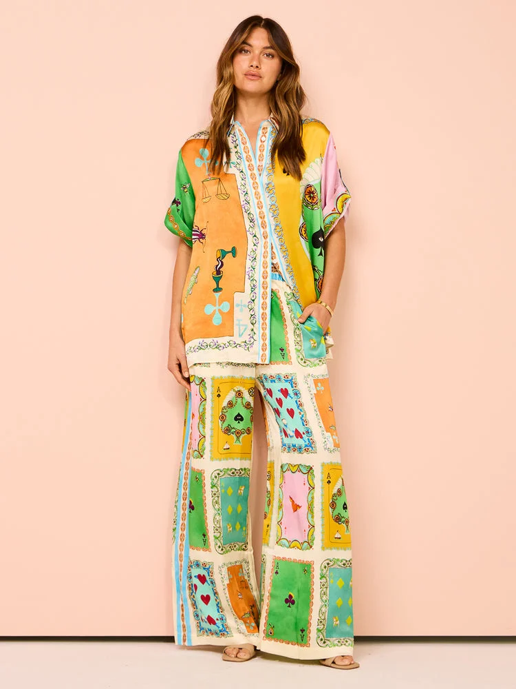 Casual Printed Elastic Waist Pocket Pants Set
