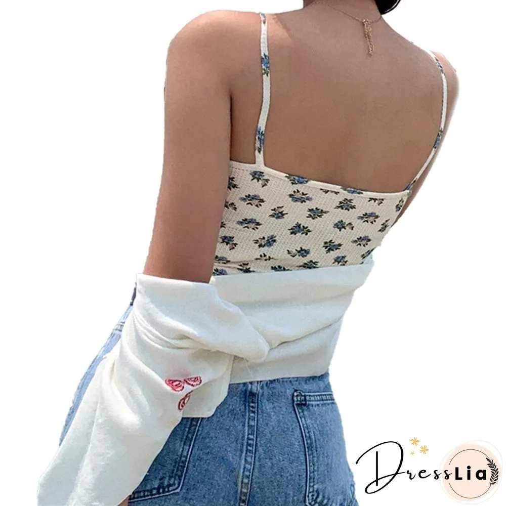 Womens Floral Camisole Y2k Lace Slim Backless Sleeveless Crop tops Kawaii Korean Fashion