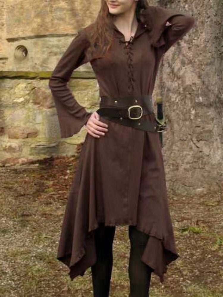 Vintage Solid Irregular Midi Dress