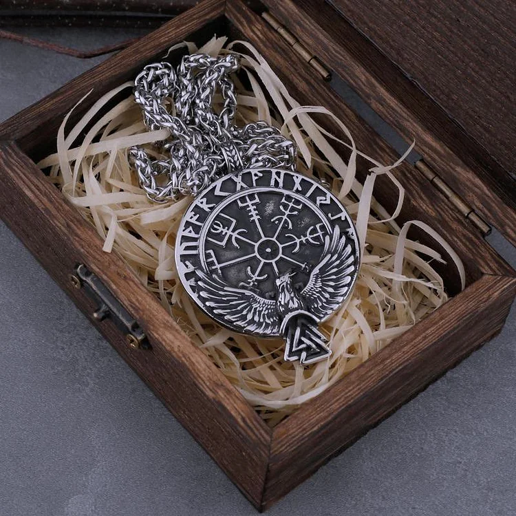Coutureaura Norse Raven & Vegvisir Viking Symbol Necklace