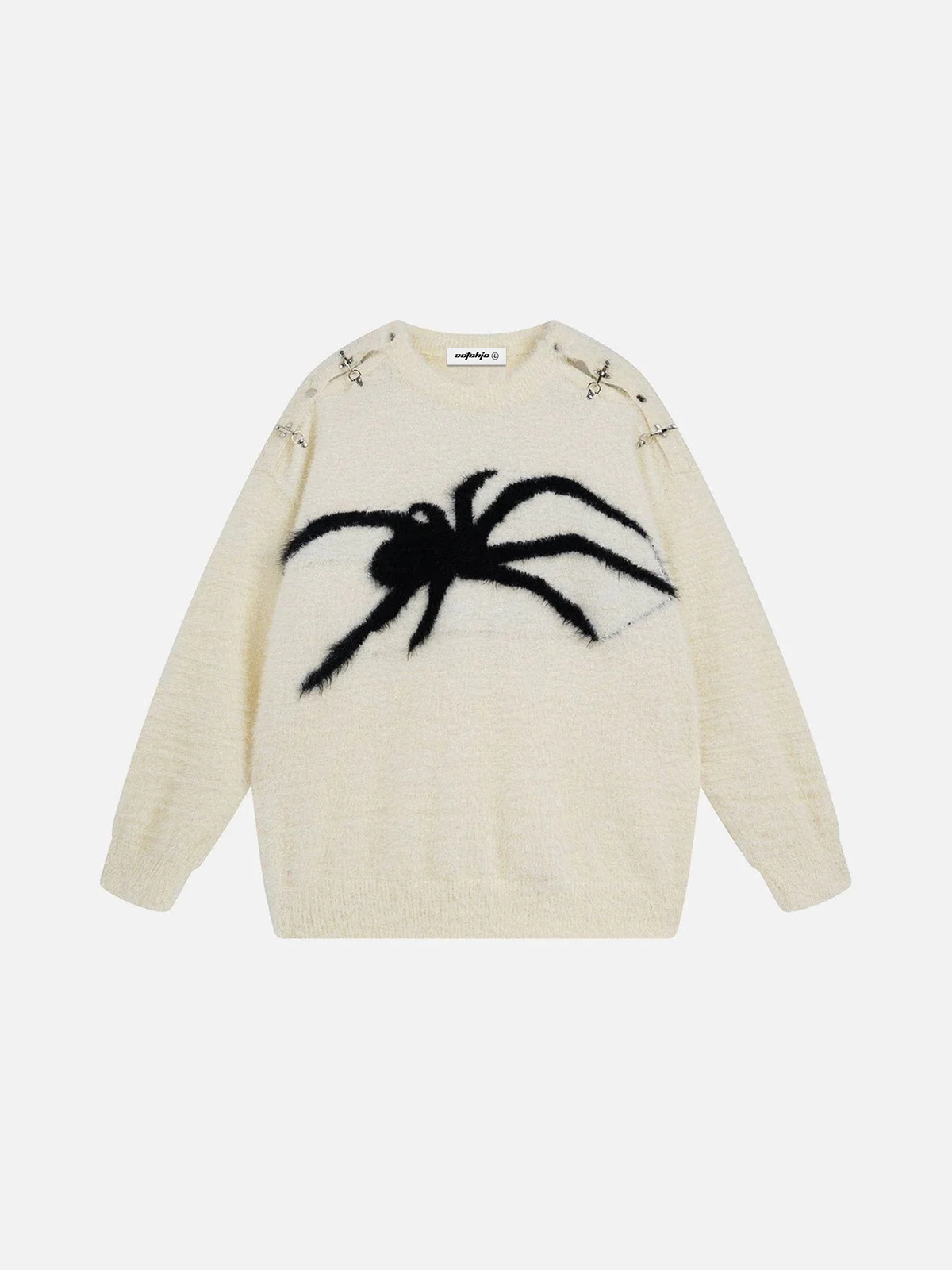 Apricot Metal Buckle Spider Jacquard Y2k Sweater Front