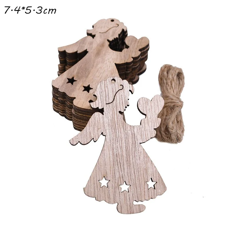 5Pcs Vintage Christmas Wooden Pendants Ornaments DIY Wood Crafts Xmas Tree Ornaments Christmas Party Decorations Kids Gift