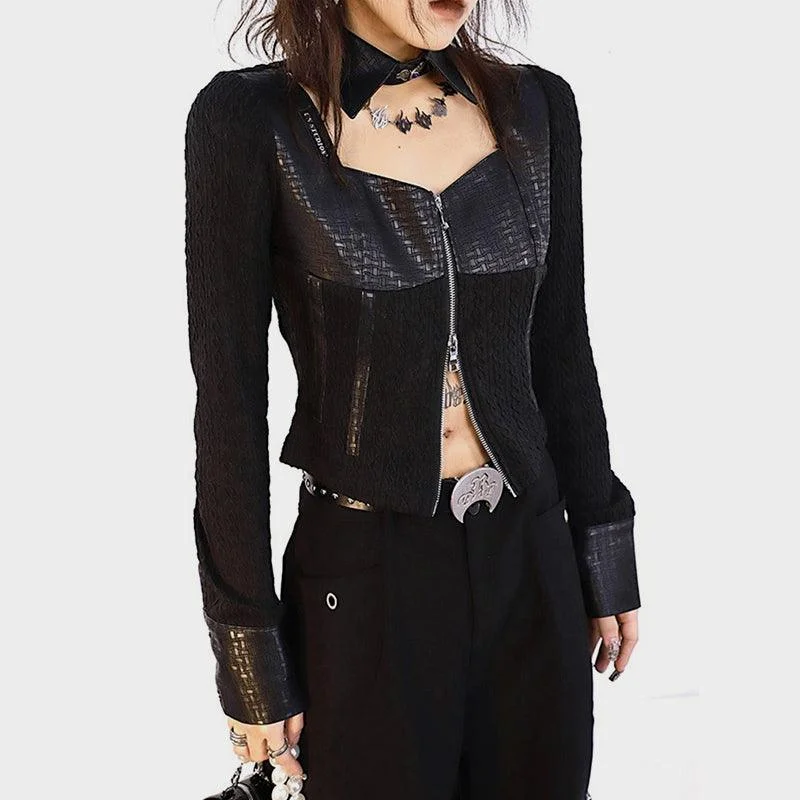 Out Of Control Hollow Out Zipper Cardigan