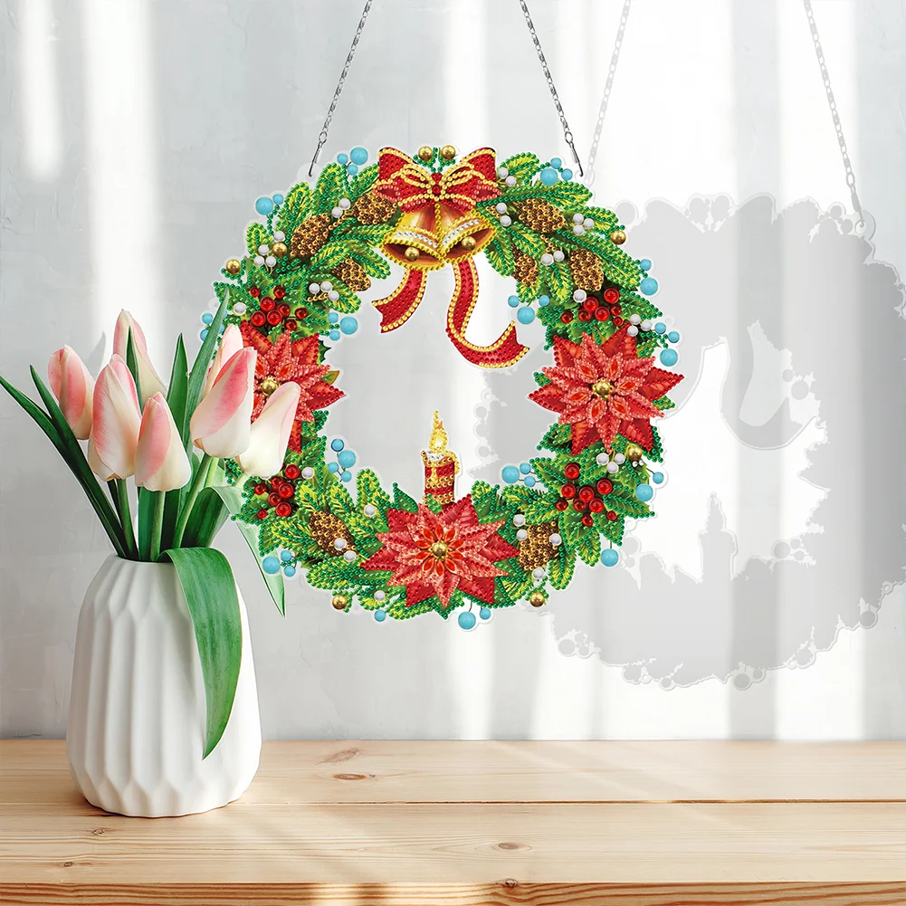 DIY Diamond Painting Hanging Christmas Wreath - Christmas Candle
