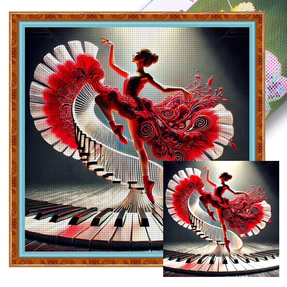 Piano Ballet Girl Full 11CT Pre-stamped Canvas(45*45cm) Cross Stitch