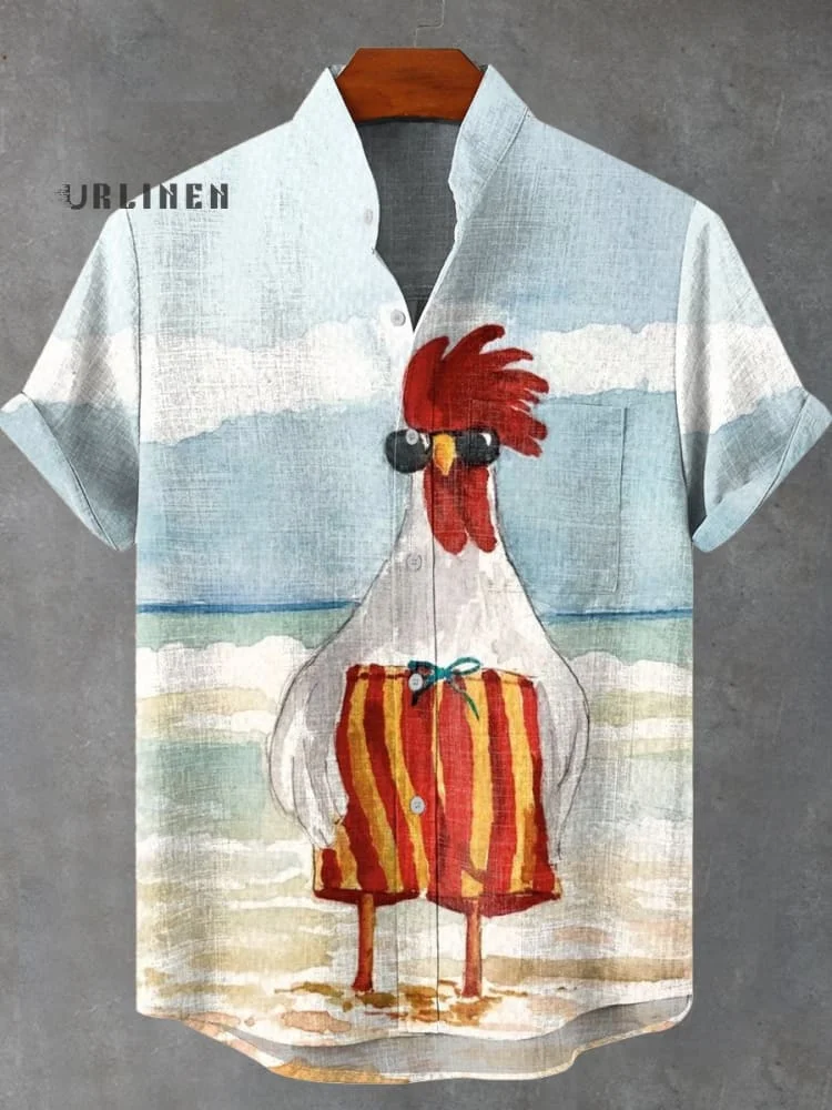 Fun Vacation Cock Art Print Casual 100% Cotton Shirt