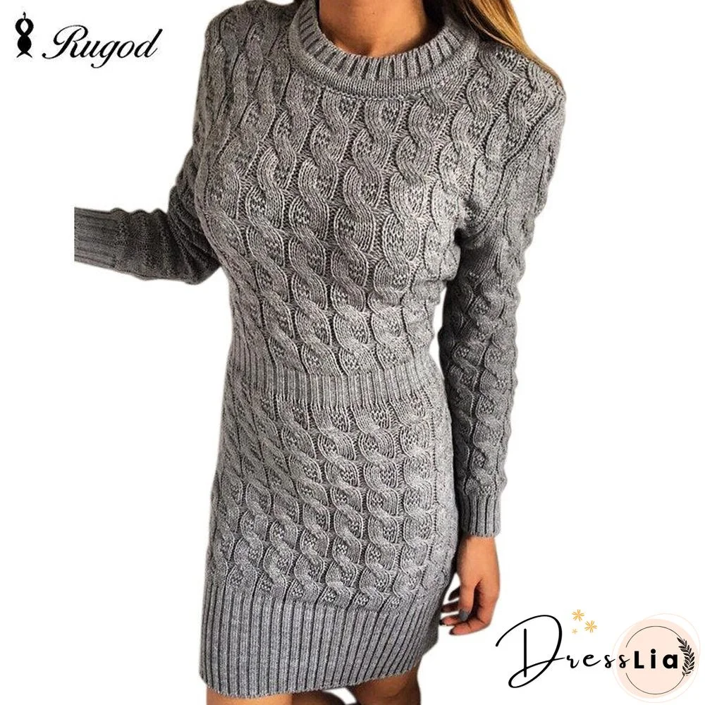 Vestidos Vintage O-Neck Long Sleeve Spring Slim Party Dresses Women Casual Knitted Warm Sweater Dress White Red Gray