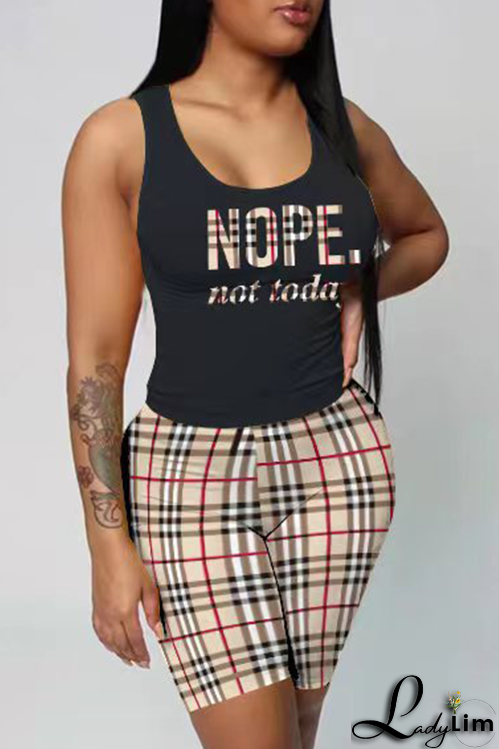 Red Casual Print Patchwork Letter U Neck Sleeveless Two Pieces