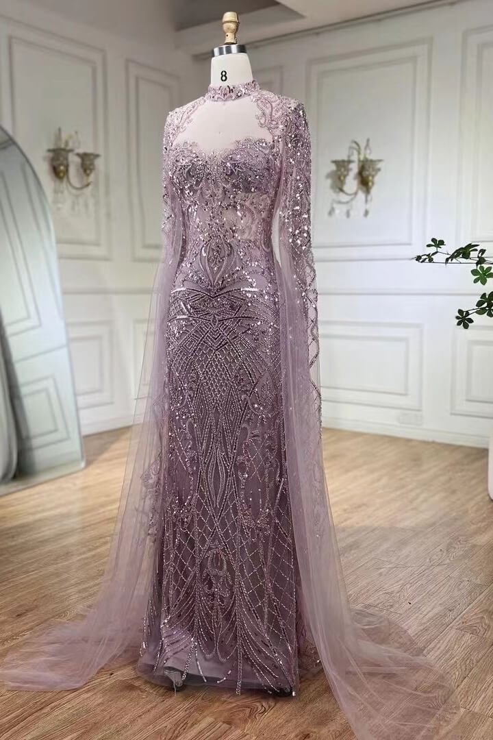 Bellasprom Wisteria High Neck Long Sleeves Mermaid Prom Dress with Beadings Same As picture-US2