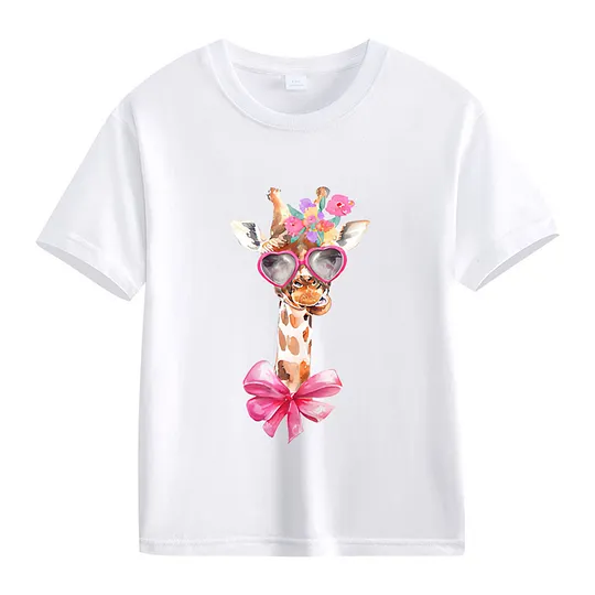 【2Y-13Y】Giraffe With Heart Sunglasses & Bow Kids' T-Shirt