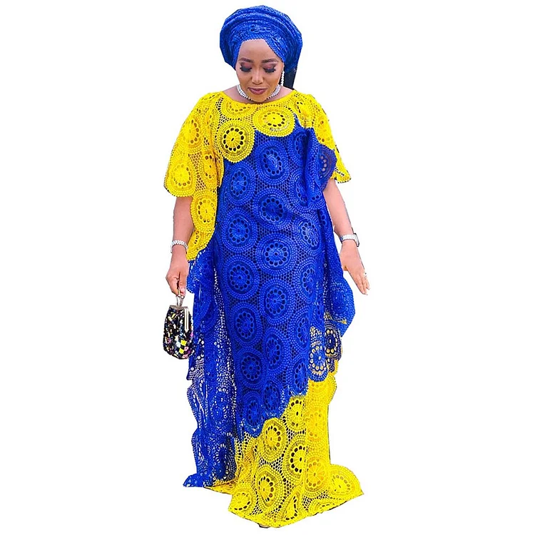 African Americans fashion QFY African Dresses For Women Traditional Plus Size Boubou Ankara Dashiki Embroidery Lace Dress Wedding Party Evening Gown Robes Ankara Style QueenFunky