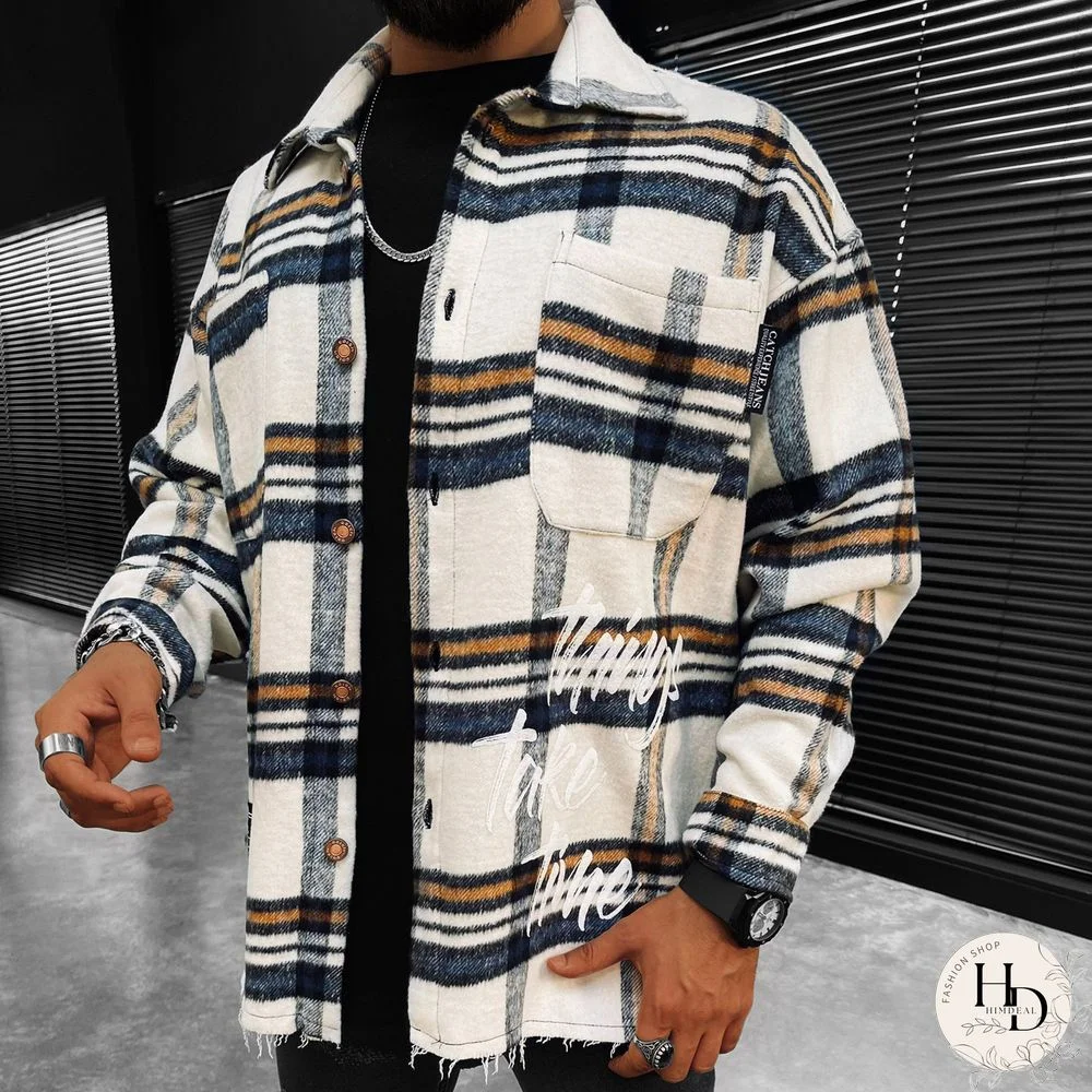 Checked Texture Fleece Shirt Jacket