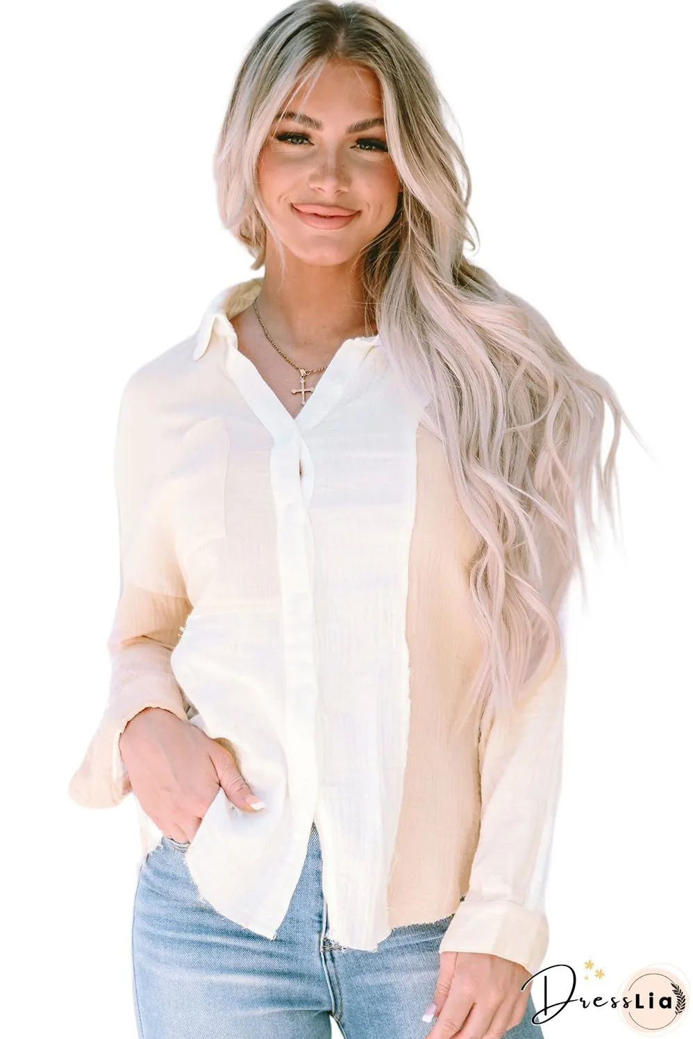 Raw Hem Textured Shirt