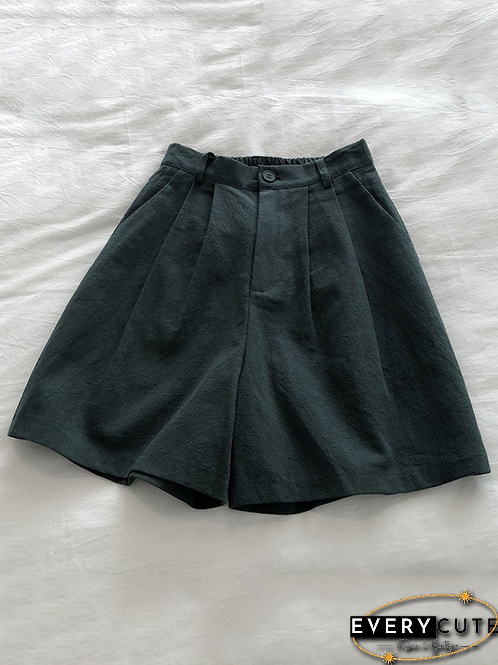 Loose Wide Leg Elasticity Pleated Solid Color Shorts