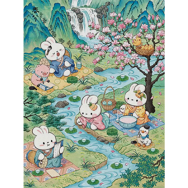 【Fairy Brand】Spring Equinox Rabbit 55*70cm 11CT Stamped Canvas Cross Stitch gbfke