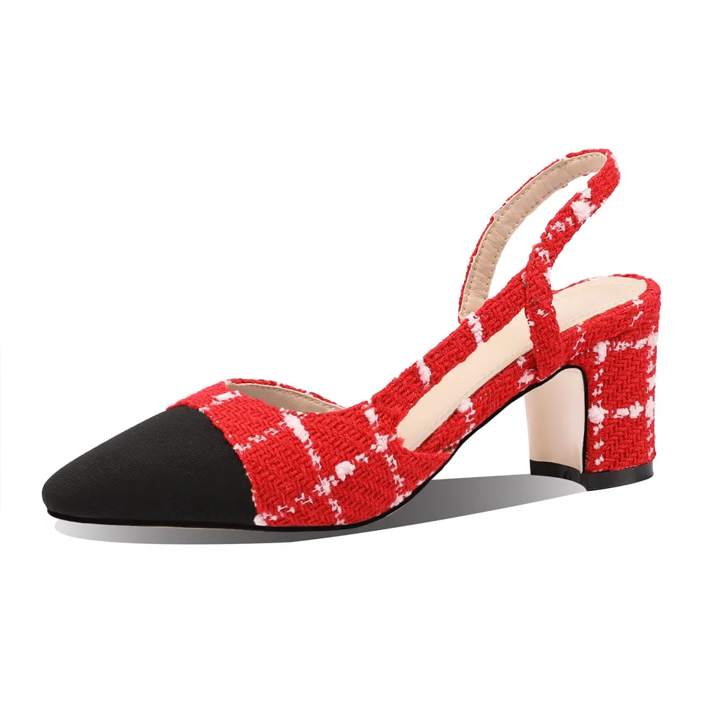 6.5cm/2.55'' Chunky Heels for Women Slingback Pumps Sandals Splicing Round Toe Casual Daily Wedding Pumps