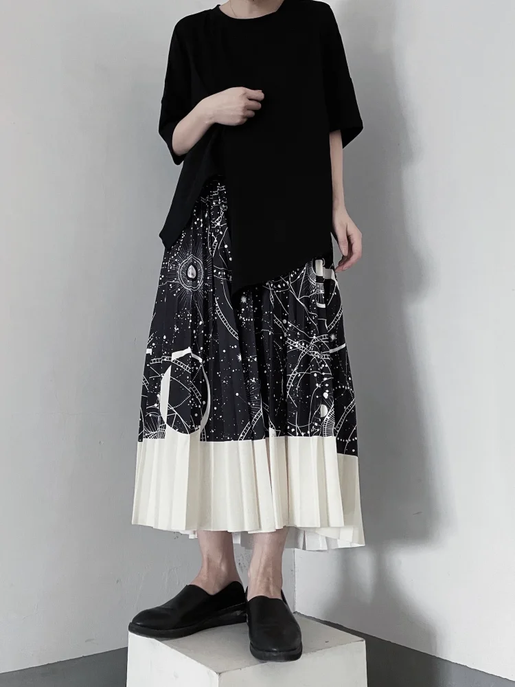 Niche Special Print Splicing Skirt - yankia