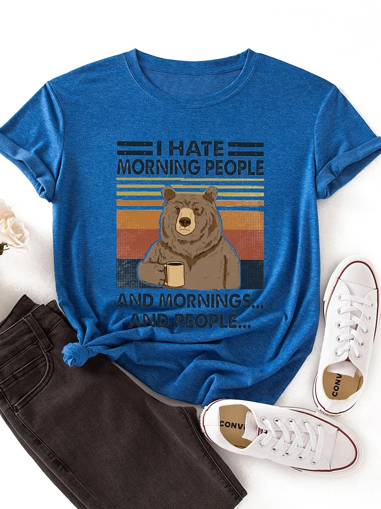Bestdealfriday I Hate Morning People And Mornings And People Bear Drinking Coffee Graphic Tee 11482079