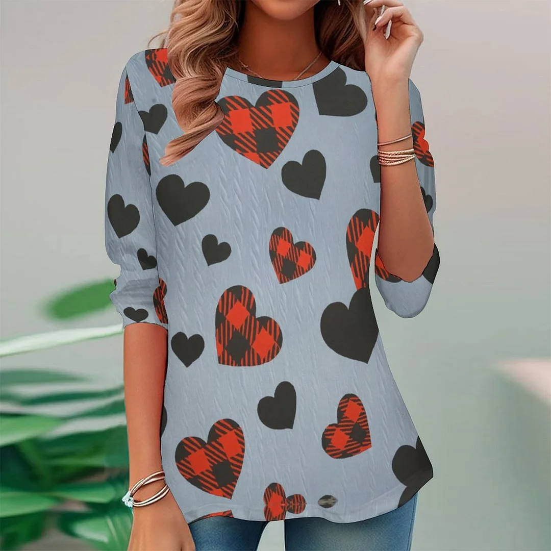 Vintage Printed Long Sleeve Plus Size Tunic for  Women and Men Unisex Pattern Heart,Love,Valentine's Day