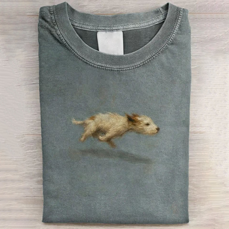Comstylish Abstract Creative Funny Running Dog Art Casual T-shirt