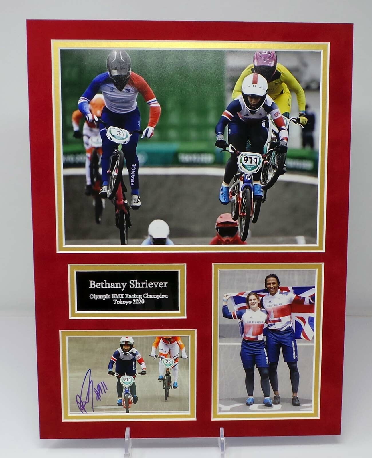 Bethany SHRIEVER Signed & Mounted BMX Olympic Gold Photo Poster painting Display 1 AFTAL RD COA