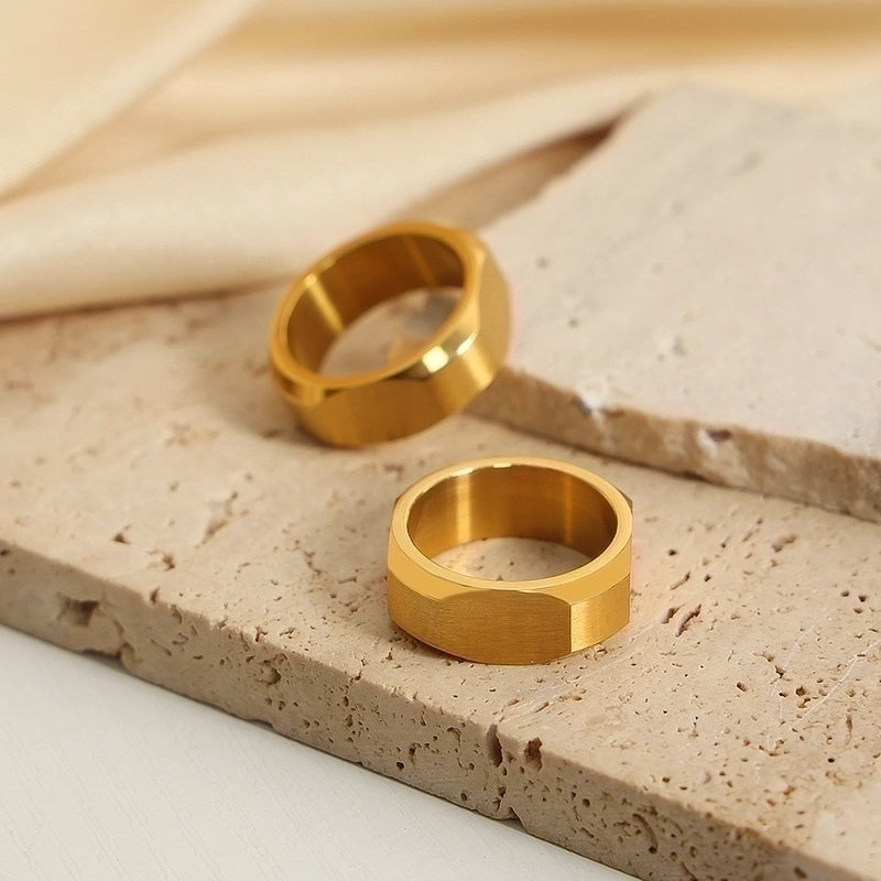 Casual Minimalist Commute Square Titanium Steel 18K Gold Plated Plating Rings