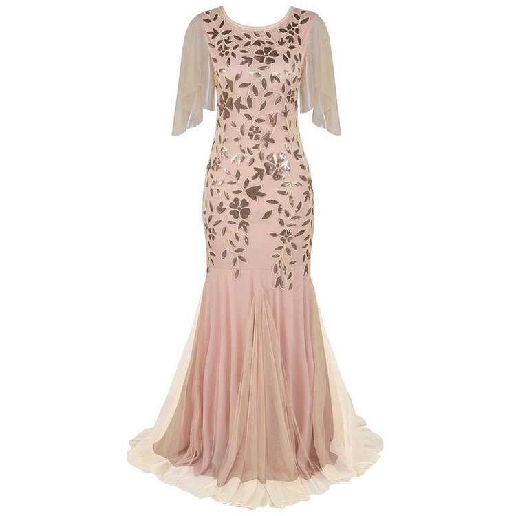 Mayoulove 1920s Dresses Vintage Sequined Mesh Slim Maxi Mermaid Wedding Dresses-Mayoulove