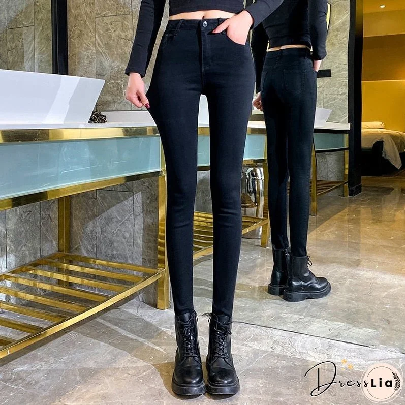 Stretch High Waist Jeans Fashion Womens Skinny Jeans Woman Black Blue Gray Washed Pencil Pants Elastic Denim Pants Jeans