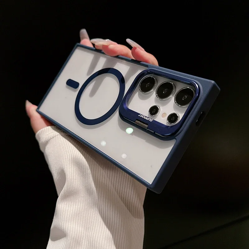 Compatible with Samsung S25 Ultra phone case, metal lens holder, magnetic transparent acrylic S24FE, drop-proof hard