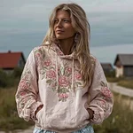 Bohemian Retro Style Plant Flower Design Women's Hoodie - Image 2