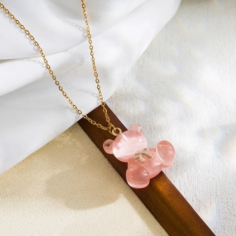 Cute Sweet Little Bear Stainless Steel Plating 18k Gold Plated Pendant Necklace