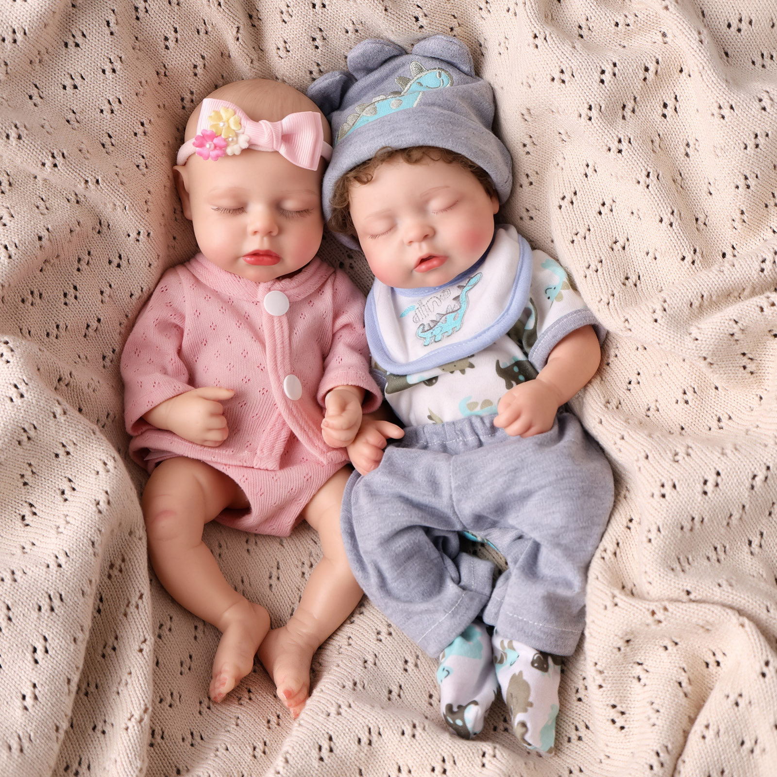 Babeside Jozsa 12'' Realistic Silicone Sleeping Baby Little Infant Boy Healing of the Heart Grey & Pink-Boy-12 Inches