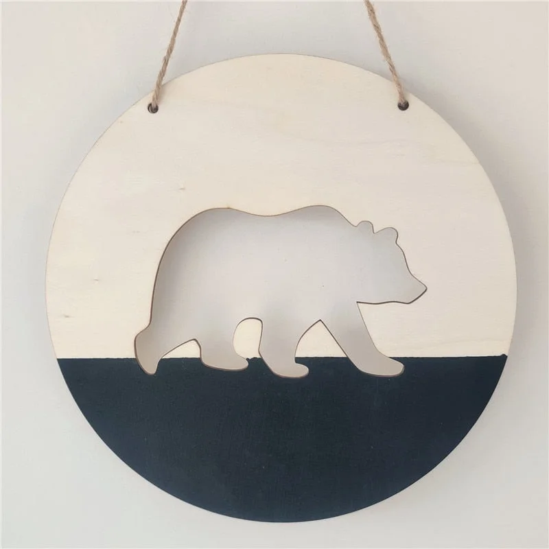 INS Nordic Positive Slogan Banner Round Polar Bear Wood Chip Wall Hanging Pendant Cardboard For Kids Room Decoration Photo Props