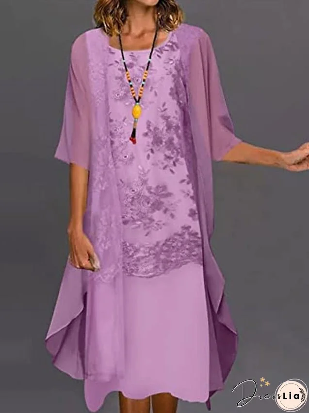 Two Piece Dress Set Casual Dress Print Dress Outdoor Daily Casual Mature Mesh Print Midi Dress Crew Neck Half Sleeve Floral Regular Fit Purple Summer Spring S M L XL XXL for Women