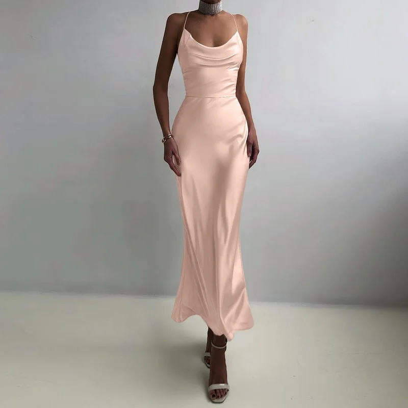 Celmia Women Sexy Spaghetti Strap Long Dress 2021 Summer Elegant Satin Party Maxi Sundress Fashion Hollow Backless Club Vestidos