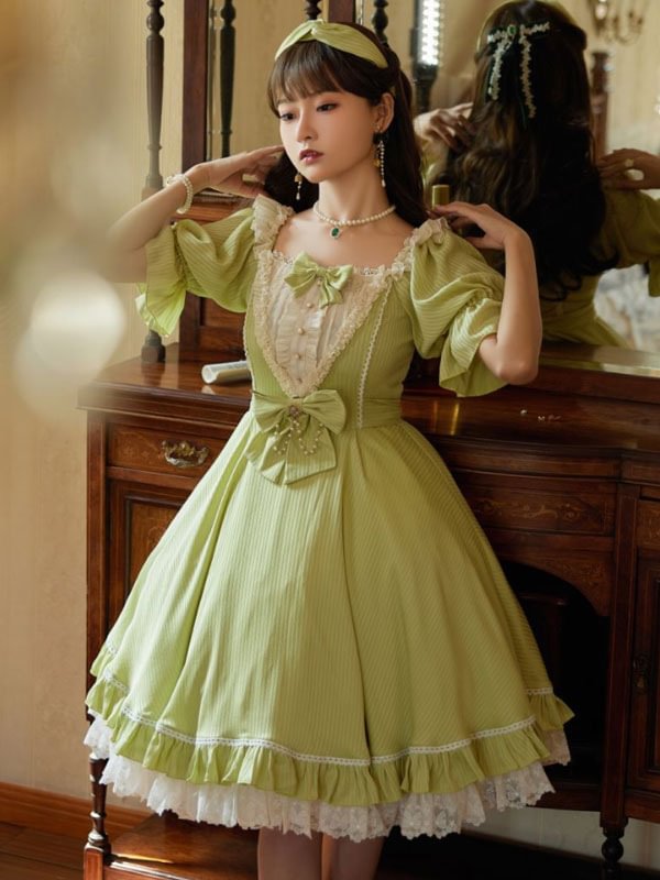 Sweet Lolita Dress Half Sleeves Cute Summer Dress With Bows Novameme