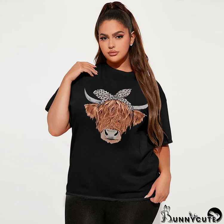 Women's Fashion Plus Size Casual Print Round Neck Short Sleeve T-Shirt