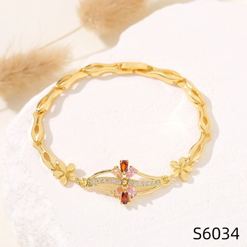 Minimalist Flower Copper Inlay Zircon Bracelets