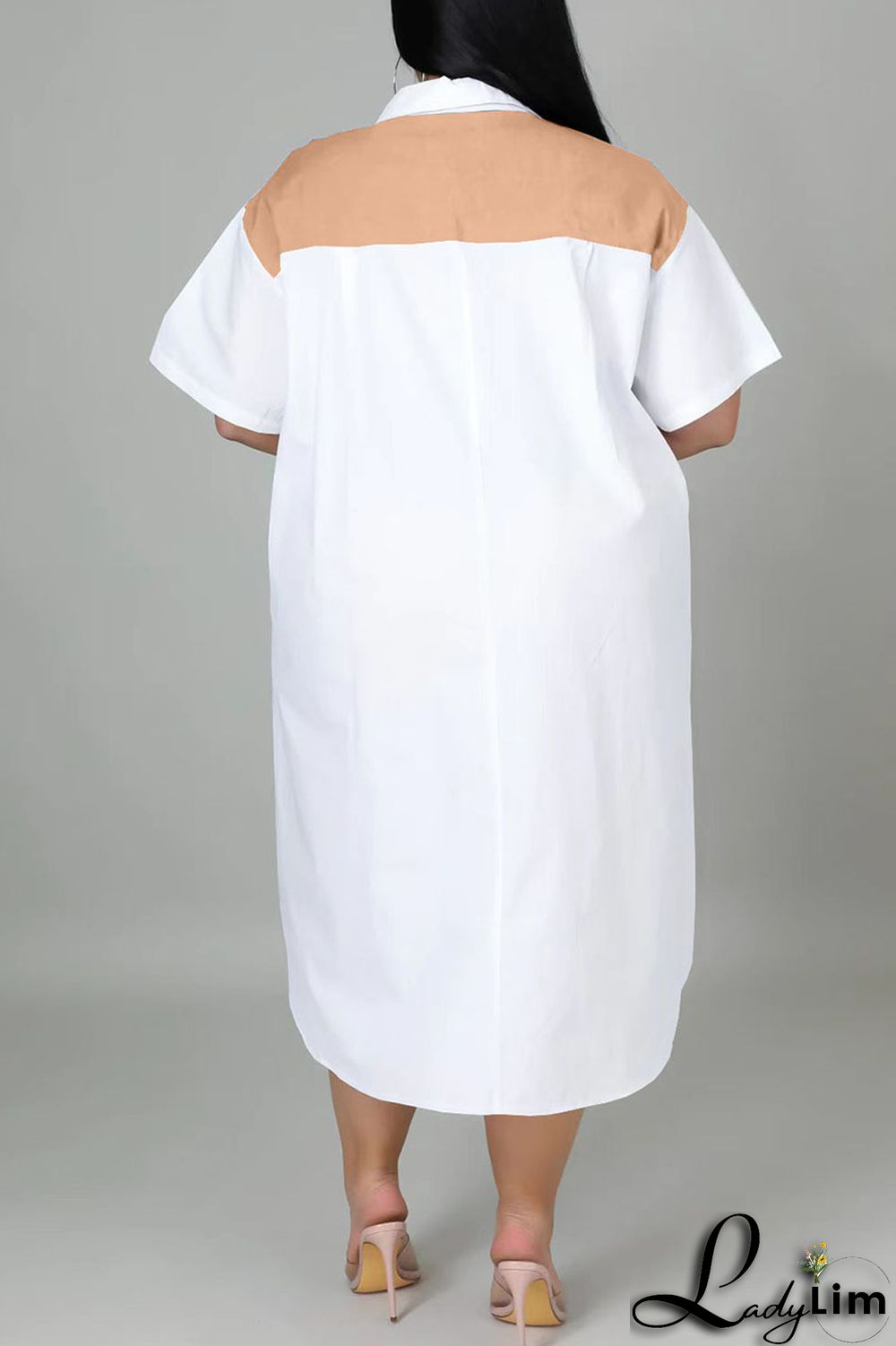 Light Blue Casual Solid Patchwork Zipper Collar Straight Plus Size Dresses