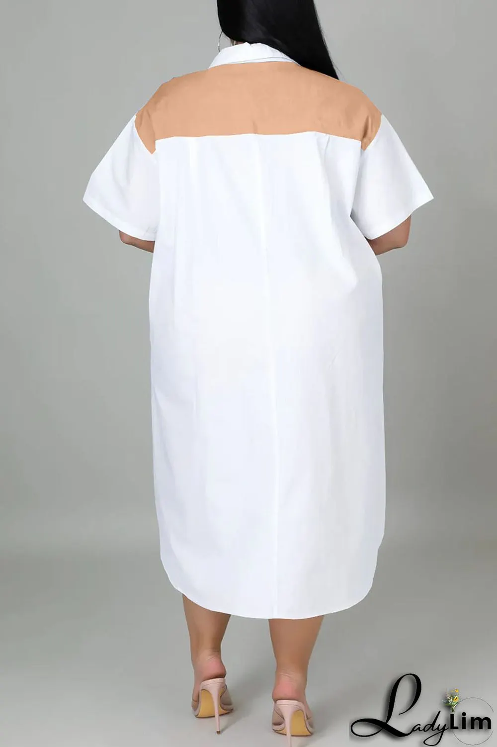 Light Blue Casual Solid Patchwork Zipper Collar Straight Plus Size Dresses