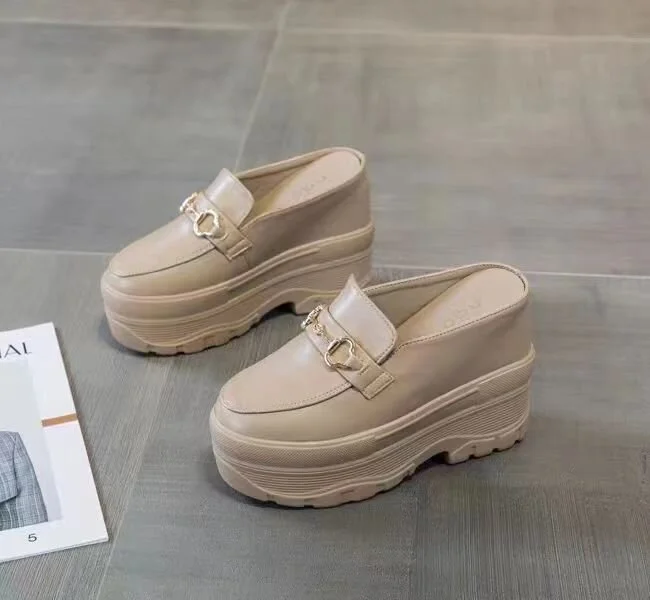 Wongn Wongn Spring New Fashion Chain Decoration Baotou Half Drag Inside The High High Sandals Women's Shoes