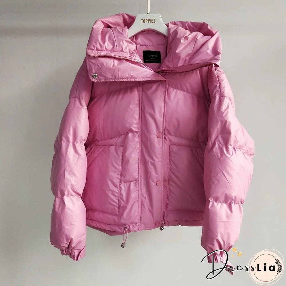 Toppies Winter Jacket Women Hooded Pink Puffer Jackets Loose Casual Candy Color Coat Korean Fashion Outwear