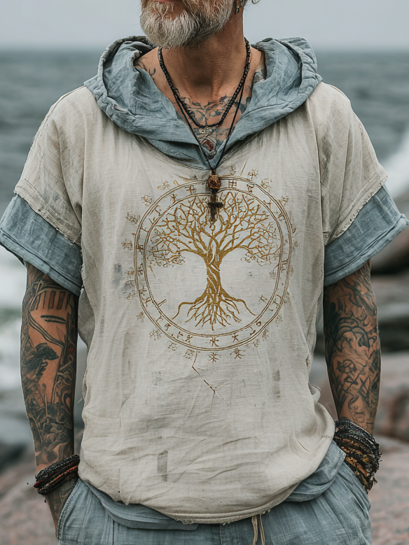 Men's Viking Inspired Yggdrasil Rune Celtic Knot Short Sleeve Hoodie / Rvogue / Rvogue